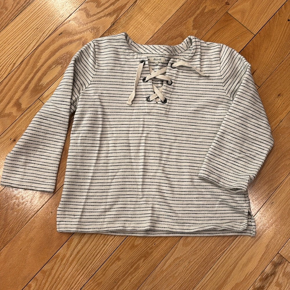 Madewell Striped French terry lace front pullover